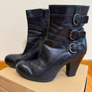 Born Black Heeled Boots with Buckle Detail